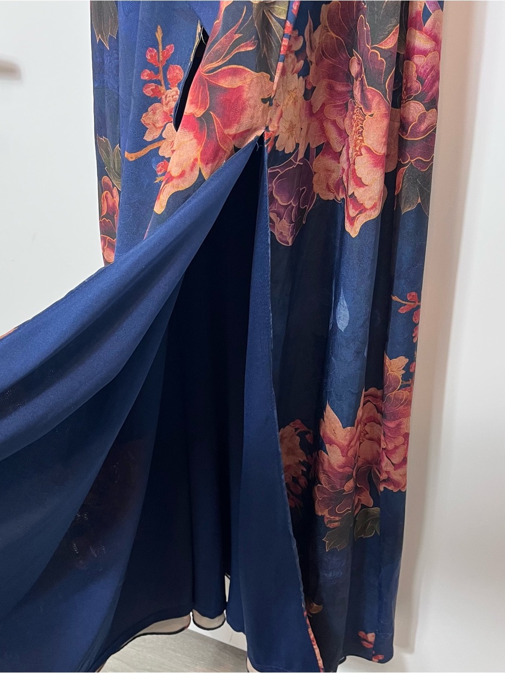 Baltic Born Colina Maxi Dress Navy Blue Floral Women's XL Side Slit Tie Waist - Picture 9 of 11